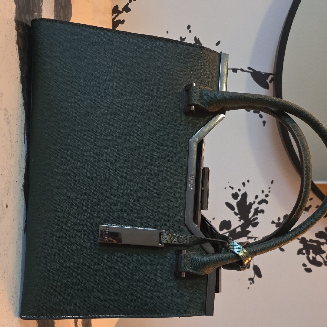Dune London Dark Green Structured Satchel With Top Handles